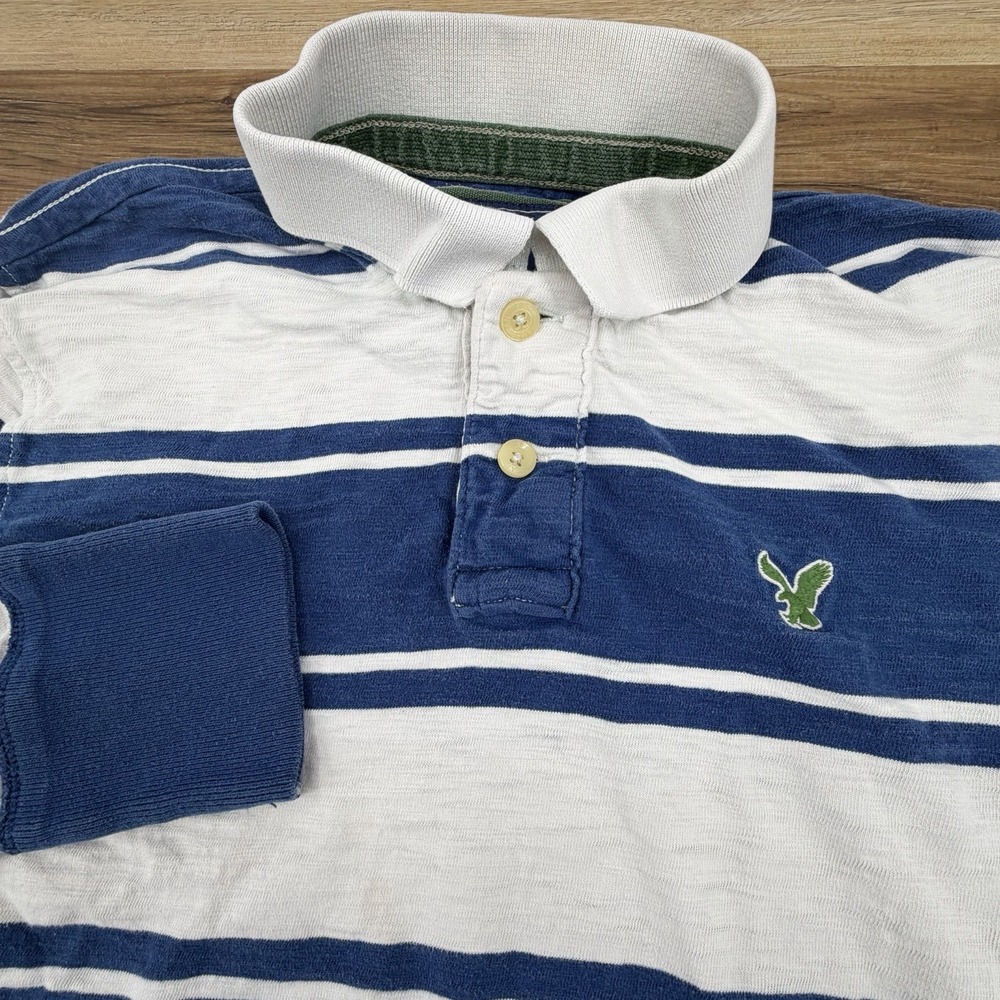 Vintage American Eagle The Eagle Polo long sleeve shirt mens M Blue White